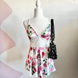 Floral Lace Babydoll Top, Coquette Y2K‎ Romantic Vintage Balletcore Medium